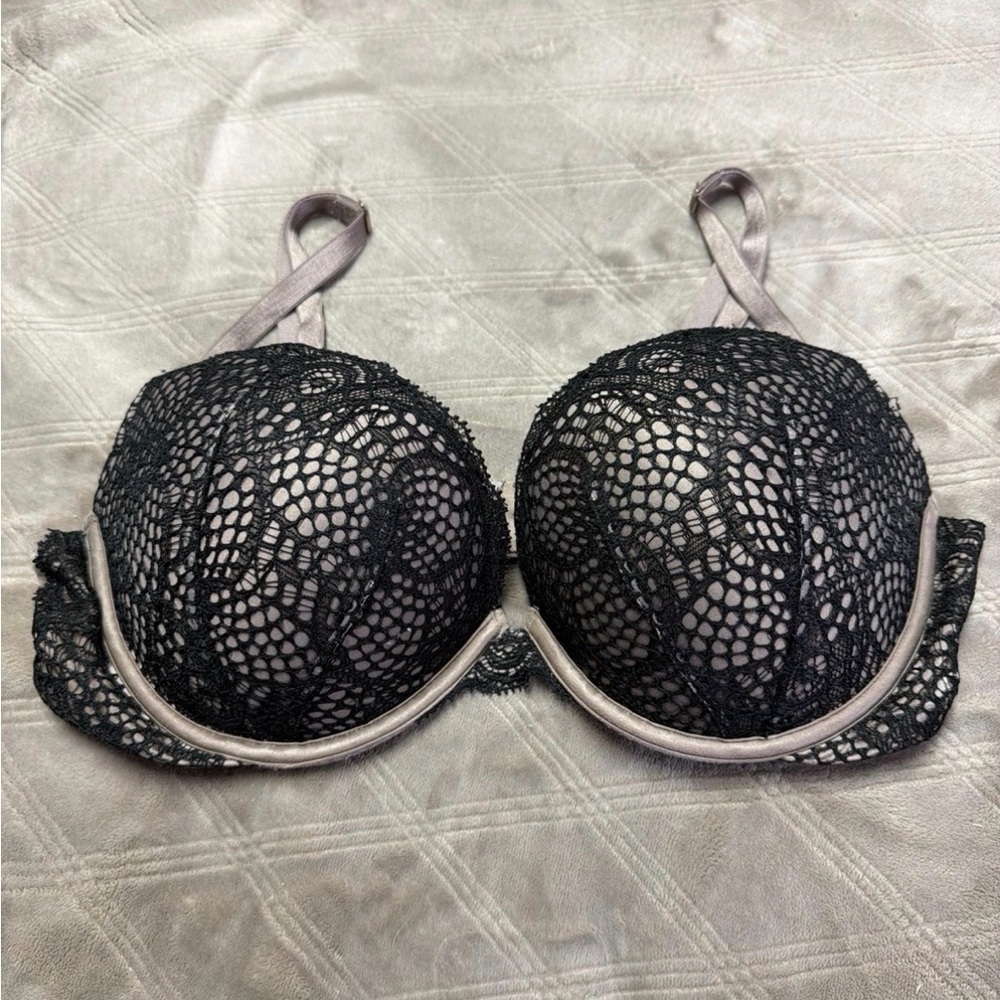 Victoria's Secret Very Sexy Push Up Black Lace Bra with Taupe Accents, 38C